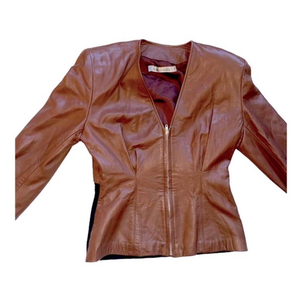 Brown Leather Skirt Set with Black Waist Panel - Picture 11 of 12